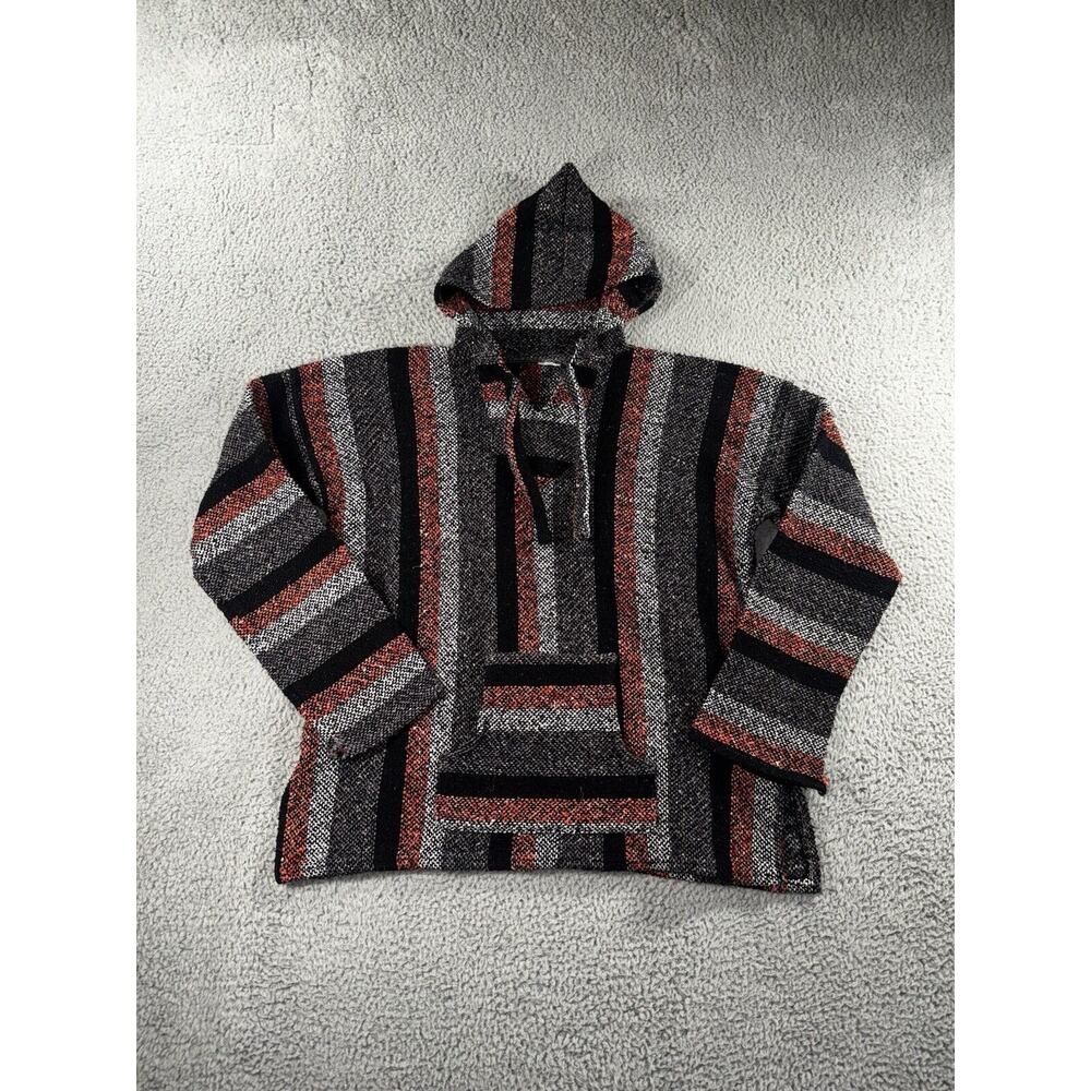 Vintage Baja Hoodie Men Large‎ Poncho Pullover Mexican Surfer Hippie Toggle Neck